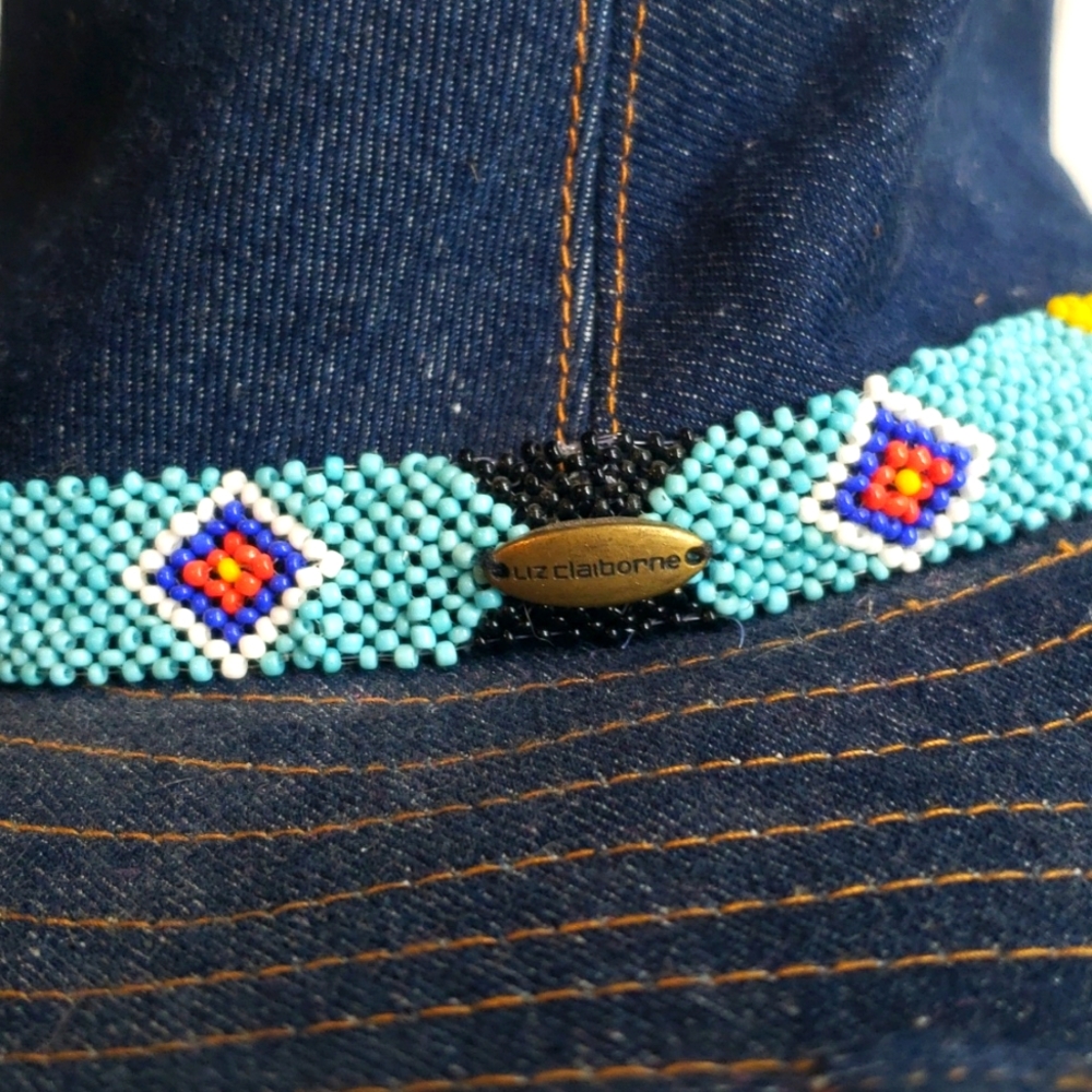 80’s boho hippie denim beaded shapable cowboy hat deadstock festival NEW - Picture 2 of 5